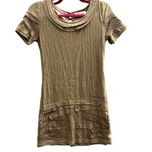 Anthropologie Mur Mur Artsy Brown Taupe Stretch‎ Short Sleeve Mini Dress Lined M